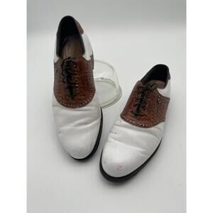 FootJoy Croco Classics Made in US Waterproof Brown White Wingtip Golf Shoes 11 B